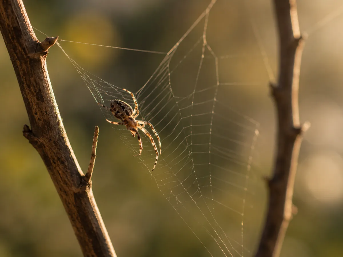 Araña construyendo una telaraña como símbolo de creación y paciencia