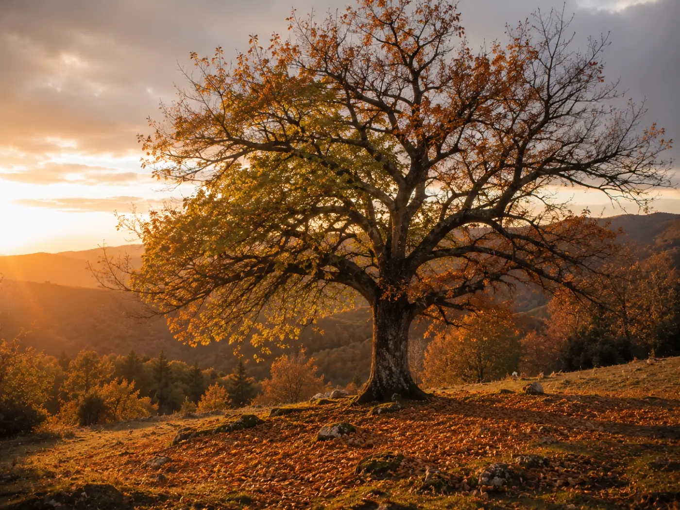 Árbol en transición como símbolo de ciclos y transformación