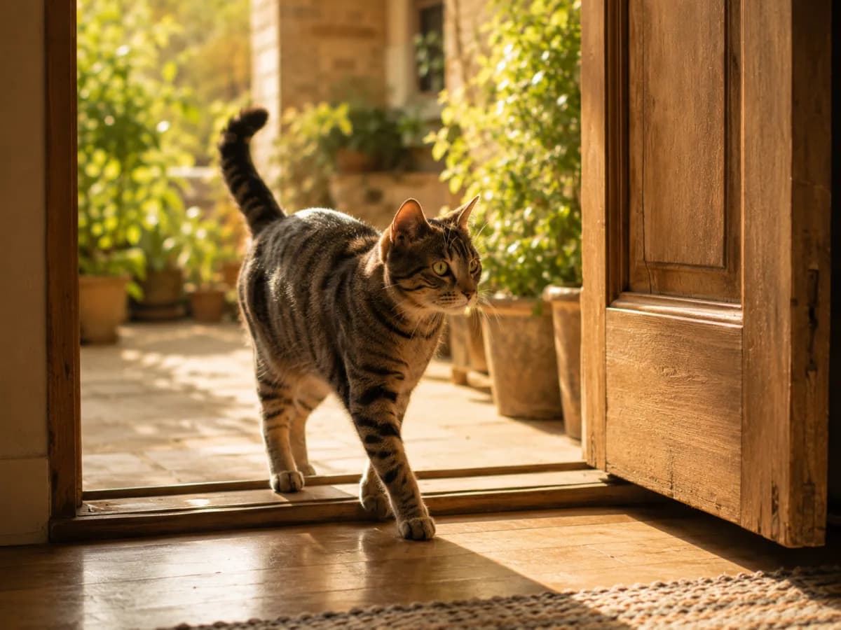 Gato cruzando un umbral como símbolo de límites y movimiento