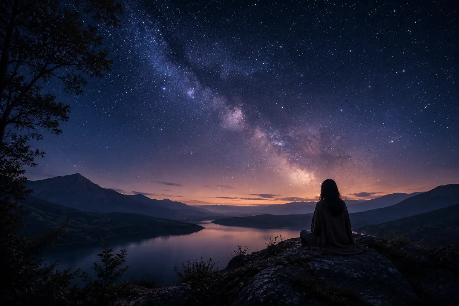 Persona contemplando un paisaje nocturno para representar la introspección