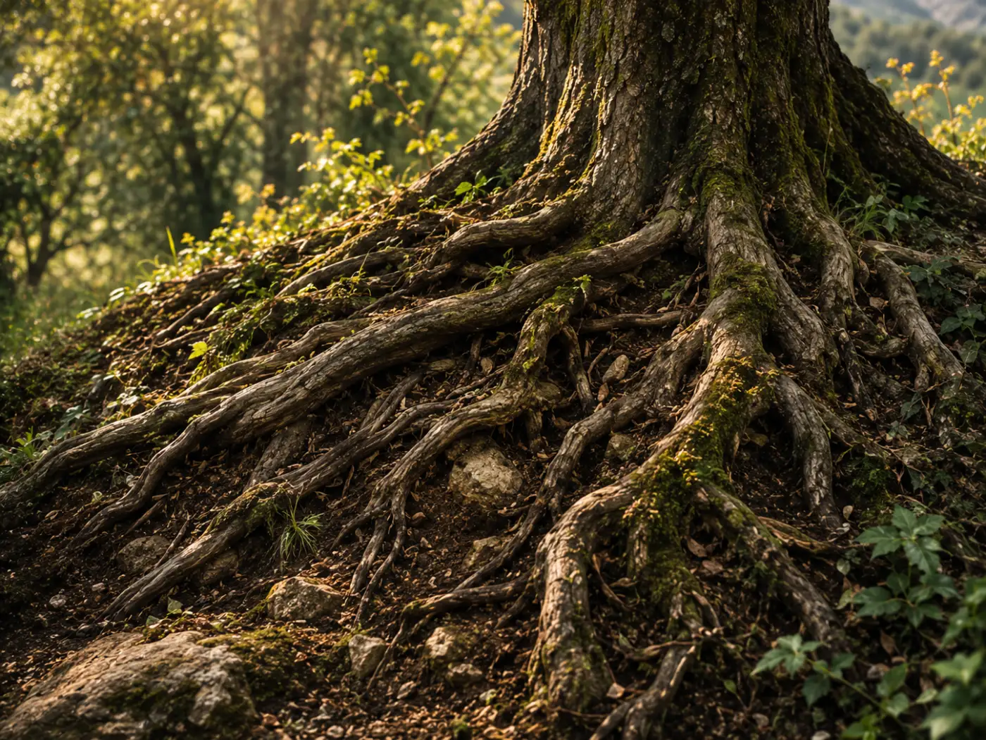 Raíces de un árbol como símbolo de origen y aquello que sostiene
