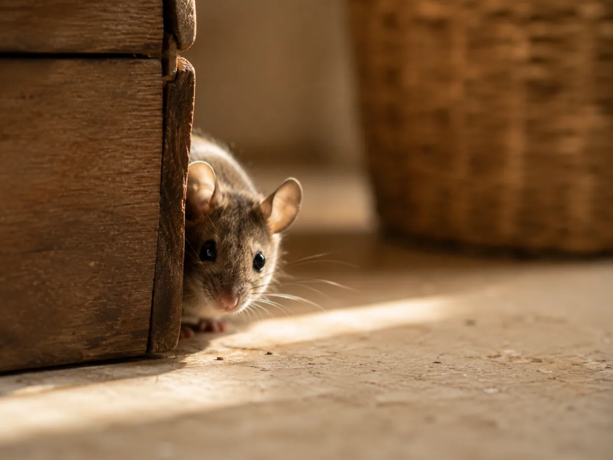Ratón asomándose discretamente como símbolo de sigilo y presencia inesperada