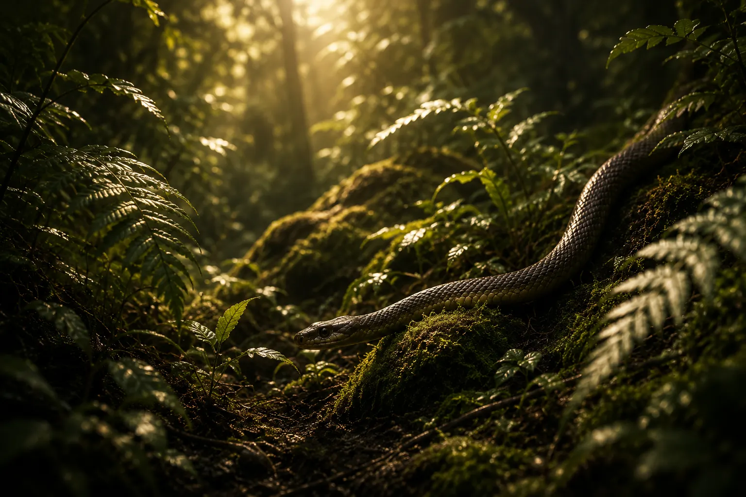 Serpiente entre la naturaleza como símbolo de misterio