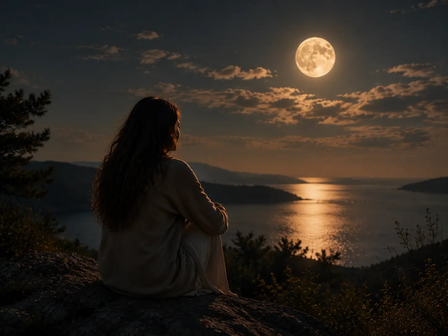 Persona contemplando la luna como símbolo de reflexión